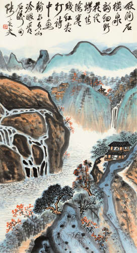 张炎夫（1911～1988） 秋涧石横 立轴 设色纸本