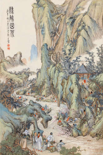 王鹤（1877～1960） 庚午（1930）年作 流觞曲水 镜片 设色纸本