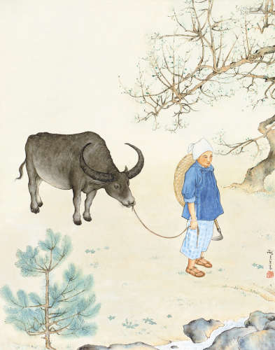 庞薰琹（1906～1985） 牧牛图 立轴 设色纸本