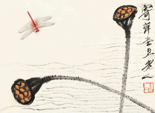 齐白石（1864～1957） 蜻蜓莲蓬 镜片 设色纸本