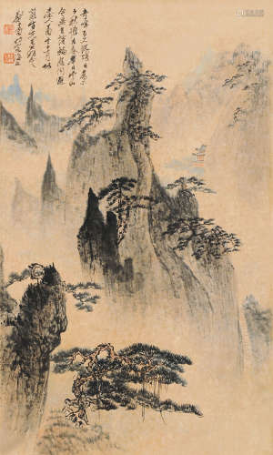 郑午昌（1894～1952） 奇峰百丈 镜片 设色纸本