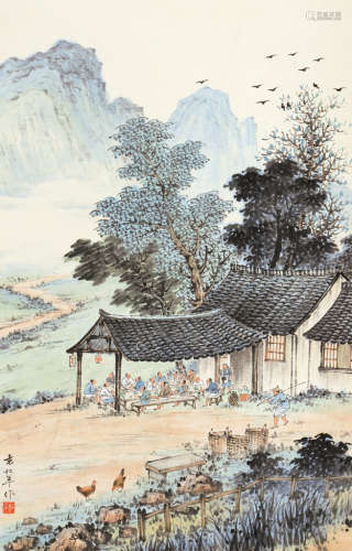 袁松年（1895～1966） 山野茶馆 立轴 设色纸本
