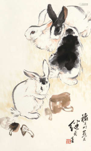 刘继卣（1918～1983） 兔群 镜片 设色纸本