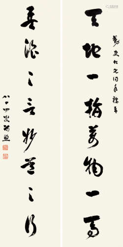 冯煦（1843～1927） 1926年作 草书八言 对联 纸本