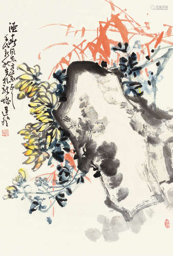 连登（b.1945） 壬戌（1982）年作 秋菊 镜片 设色纸本