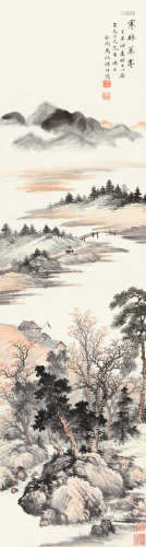 马骀（1886～1937） 丁丑（1937）年作 寒林策蹇 立轴 设色纸本