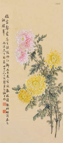 缪谷瑛（1875～1954） 傲霜图 屏轴 设色纸本