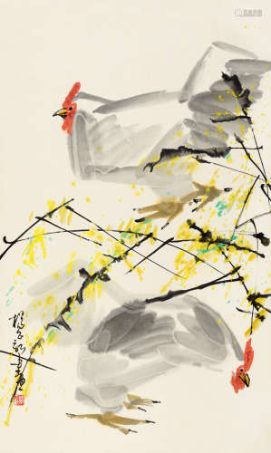 杨正新（b.1942） 双鸡图 立轴 设色纸本