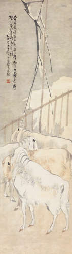 潘岚（清） 乙酉（1885）年作 牧羊图 立轴 设色纸本