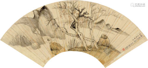 李秋君（1899～1973） 甲申（1944）年作 秋山小景 扇片 设色纸本