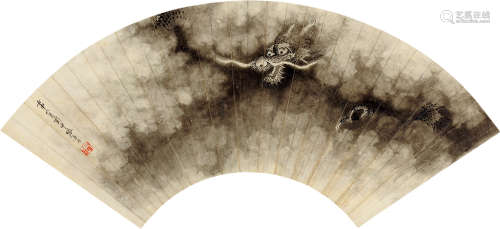 张善孖（1882～1940） 壬申（1932）年作 云龙图 扇片 水墨纸本