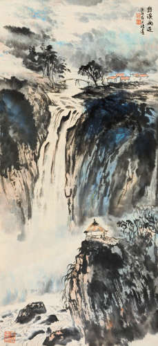 杨天培（b.1939） 庚午（1990）年作 幽溪雨过 立轴 设色纸本
