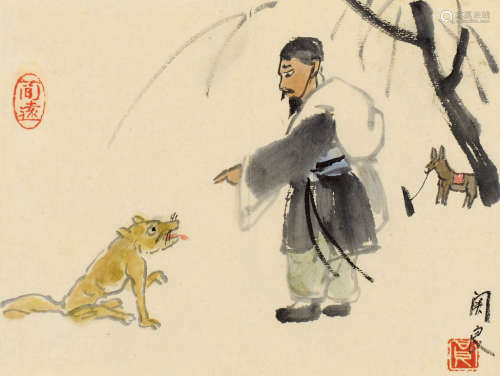 关良（1900～1986） 东郭先生 镜框 设色纸本