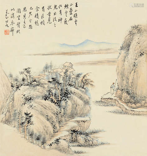 吕养泉（1813～1894） 溪山访友 镜片 设色纸本