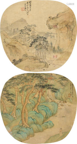 顾沄（1835～1896） 浮岚暖翠 （二幅） 团扇片 设色绢本