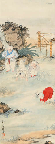 吴光宇（1908～1970） 婴戏图 立轴 设色纸本