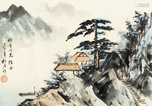 关松房（1901～1982） 1972年作 松山幽居 镜框 设色纸本