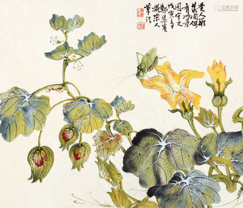 郑集宾（1890～1965） 戊寅（1938）年作 消夏图 镜片 设色纸本