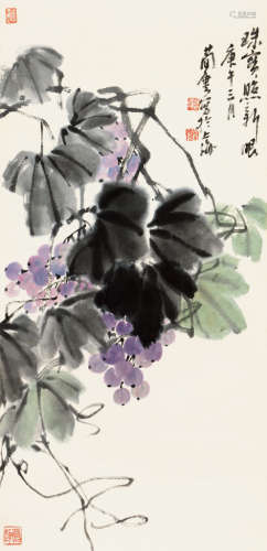 曹简楼（1913～2005） 庚午（1990）年作 葡萄 立轴 设色纸本