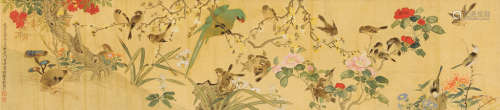 刘德六（1806～1875） 己亥（1839）年作 百鸟图 横披 设色绢本
