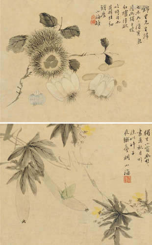 翁雒（1790～1849） 佳果 屏轴双挖 设色纸本