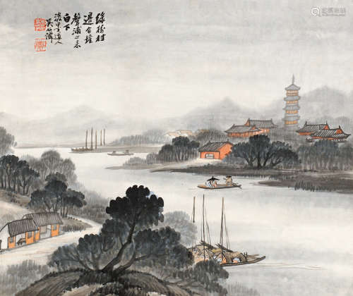 吴石僊（1856～1919后） 浦口古寺 镜片 设色纸本