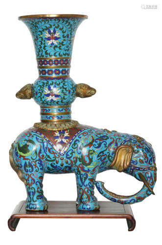 A CHINESE CLOISONNE ENAMEL GU VASE ELEPHANT