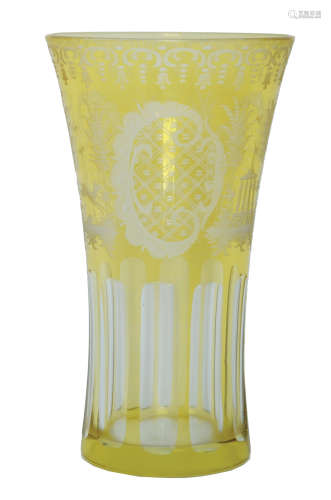 A BOHEMIAN CUT GLASS AND ETCHED VASE