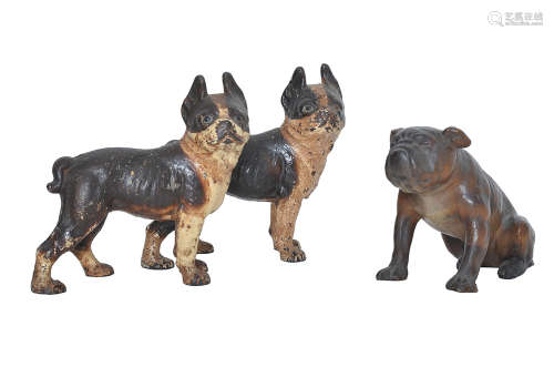 TWO COLD PAINTED CAST IRON FIGURES OF FRENCH BULLDOGS