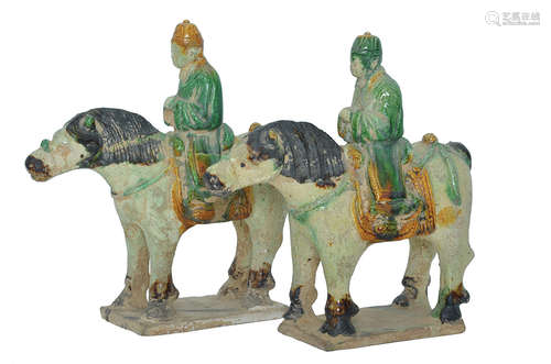 TWO MING SANCAI POTTERY HORSE AND EQUESTRIAN FIGURES