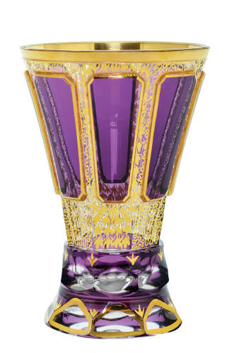 A MOSER CUT TO CLEAR MULTI FACETED AMETHYST PURPLE CRYSTAL GOBLET