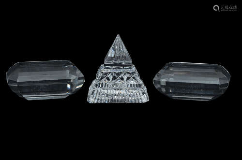 THREE CRYSTAL GLASS PAPER WEIGHTS