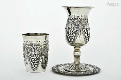 A STERLING SILVER KIDDUSH GOBLET AND KIDDUSH BEAKER