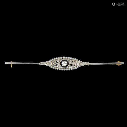 AN 18K WHITE AND YELLOW GOLD ART-DECO PIN