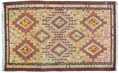 A PERSIAN SOUMAK AND SILK THREAD RUG