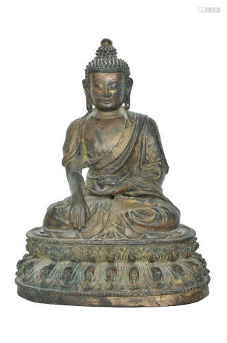 A CHINESE BRONZE FIGURE OF SHAKYAMUNI BUDDHA