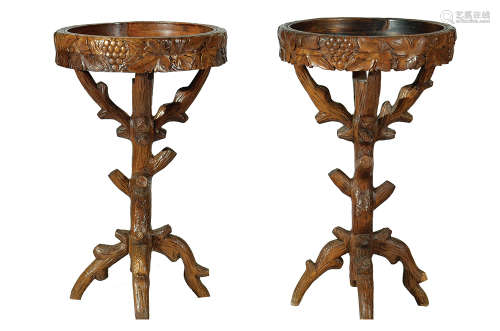 A PAIR OF FRENCH WALNUT CARVED JARDINIERES