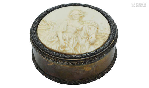 A FRENCH SILVER AND IVORY MOUNTED ROUND BOX