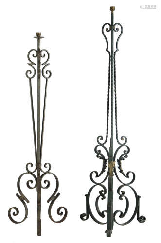 TWO FRENCH WROUGHT IRON FLOOR LAMPS