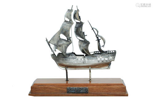 A STERLING SILVER MINIATURE MODEL OF A GALLEON