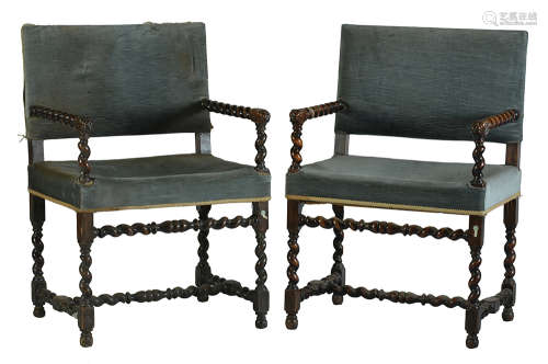 A PAIR OF JACOBEAN STYLE ARMCHAIRS