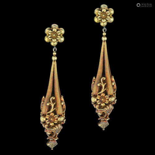 A PAIR OF 18K GOLD AND SILVER GEORGIAN EARRINGS