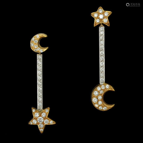AN 18K YELLOW AND WHITE GOLD EARRINGS