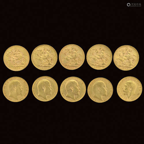 A LOT COMPOSED OF TEN 22K GOLD SOVEREIGN COINS