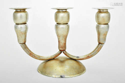 A CHINESE EXPORT SILVER THREE-LIGHT CANDLESTICK