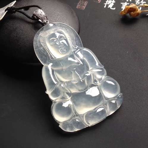 A CARVING BUDDHA JADEITE PLAQUE