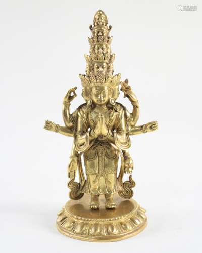 GILT BRONZE ELEVEN-FACE BUDDHA FIGURE