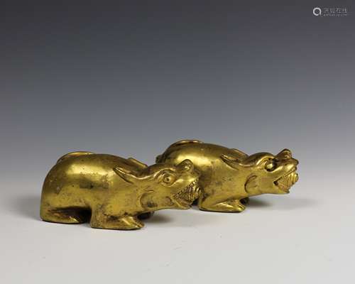 A PAIR OF GILT-BRONZE LUCK MOUSE FIGURES