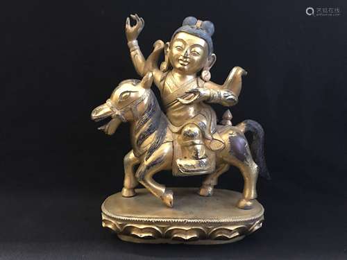 GILT BRONZE FIGURE AND HORSE STATUE