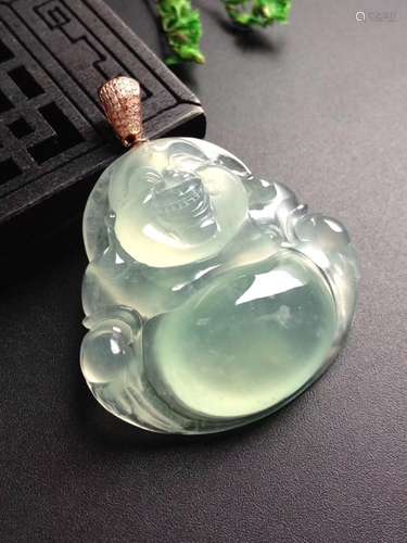 A CARVING BUDDHA JADEITE PLAQUE